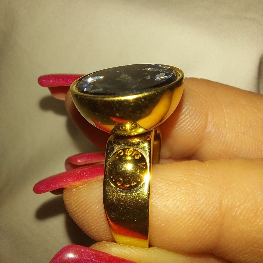 LOUIS VUITTON Over the Rainbow Ring Black Swarovski Crystal Sz L - Picture 7 of 12